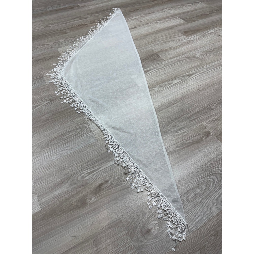 Vintage Triangle Shawl Viscose Cotton Blend Lightweight Lace Trim Crochet Wrap